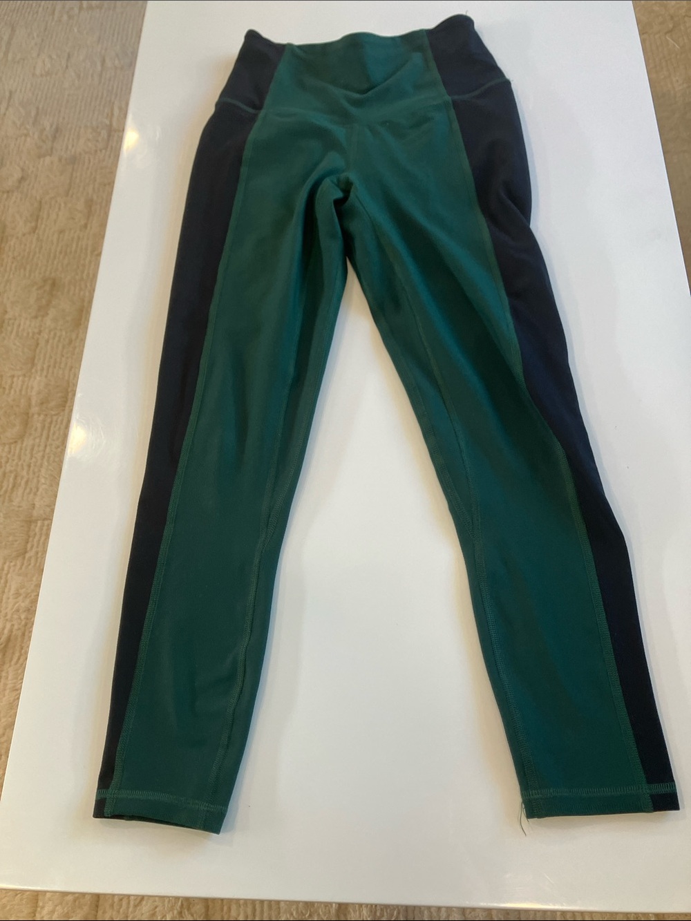 Girls Green and Black Side-Panel Performance Leggings